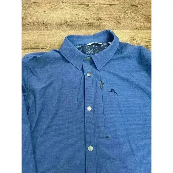 Tommy Bahama Island Zone Men's XL Button Snap Long Sleeve Polo Blue Pockets EUC - Picture 2 of 12